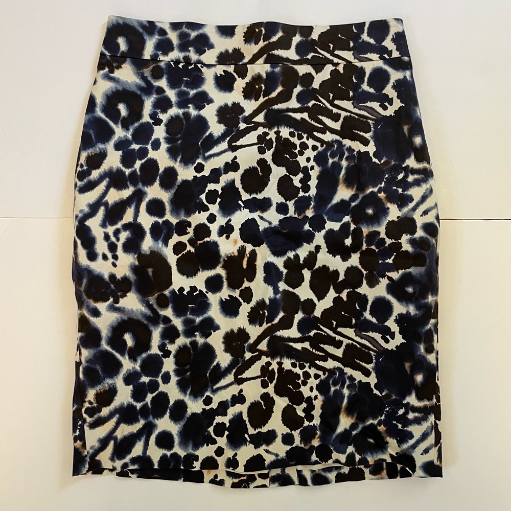 Ann Taylor Pencil Skirt watercolor abstract graphic print blue cream Size 10
